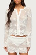EDIKTED Rusa Sheer Open Stitch Button-Up Shirt