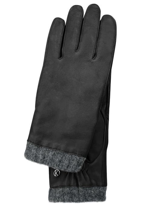 Leather gloves with knitted cuff and touch function