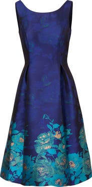 Adrianna Papell Border Jacquard Pleated Sleeveless Fit & Flare Dress