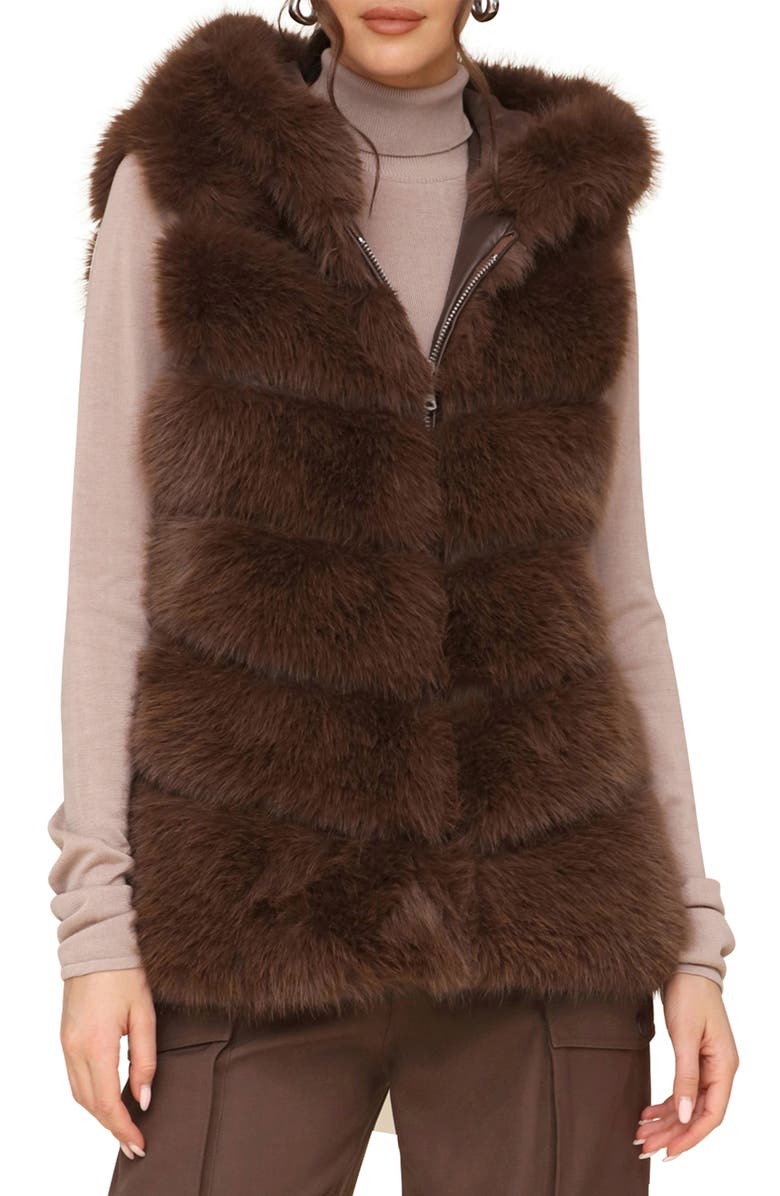 Avec Les Filles Faux Fur & Faux Leather Hooded Zip Vest, Alternate, color, 