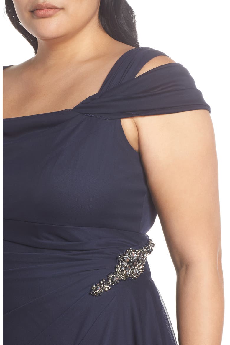 Embellished Cold Shoulder Gown, Alternate, color, NAVY