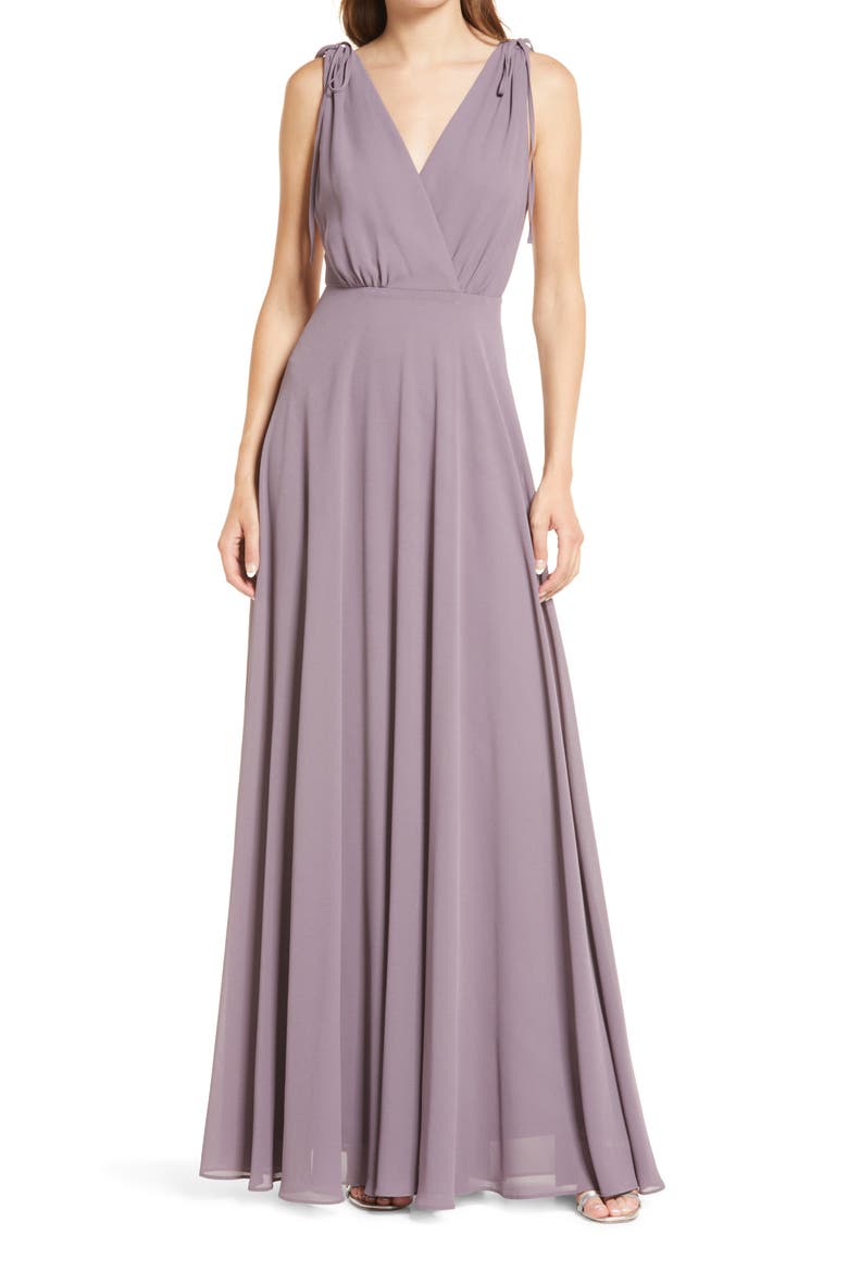 V-Neck Chiffon Gown, Main, color, DUSTY PURPLE