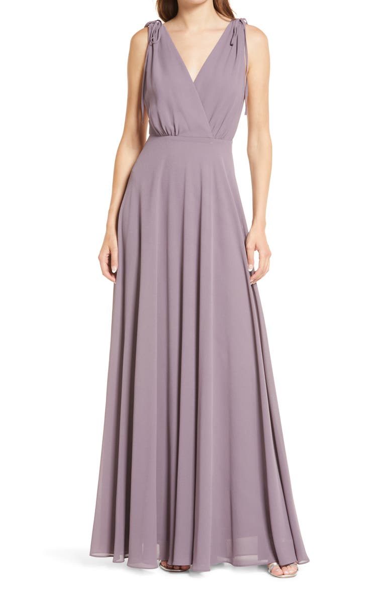 Lulus V-Neck Chiffon Gown, Main, color, 