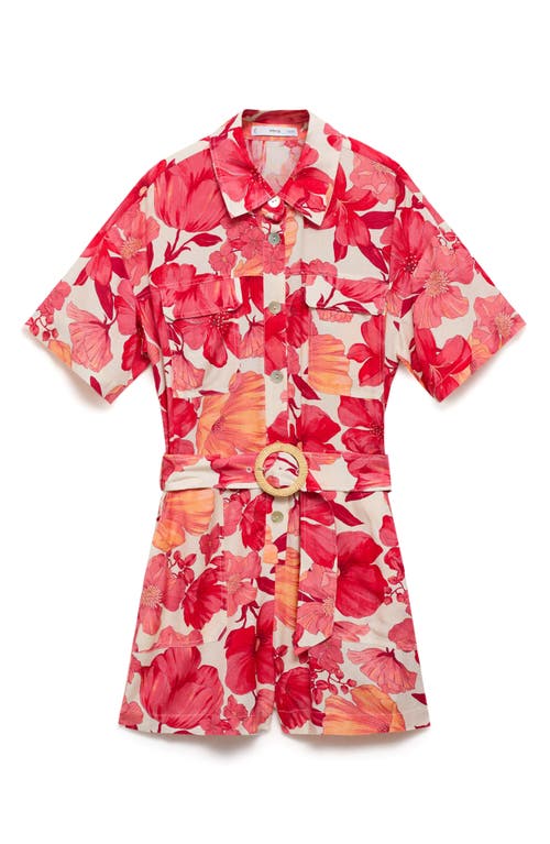 Shop Mango Print Belted Romper In Red