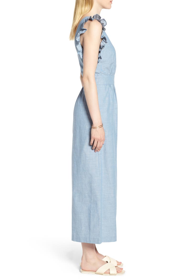 Ruffle Sleeve Crop Jumpsuit, Alternate, color, CHAMBRAY