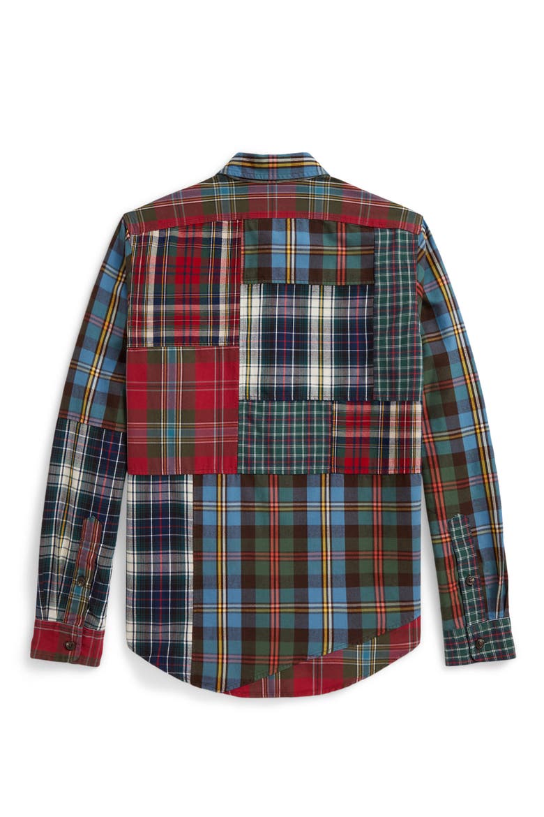 Classic Fit Plaid Patchwork Cotton Button-Up Shirt, Alternate, color, MULTI