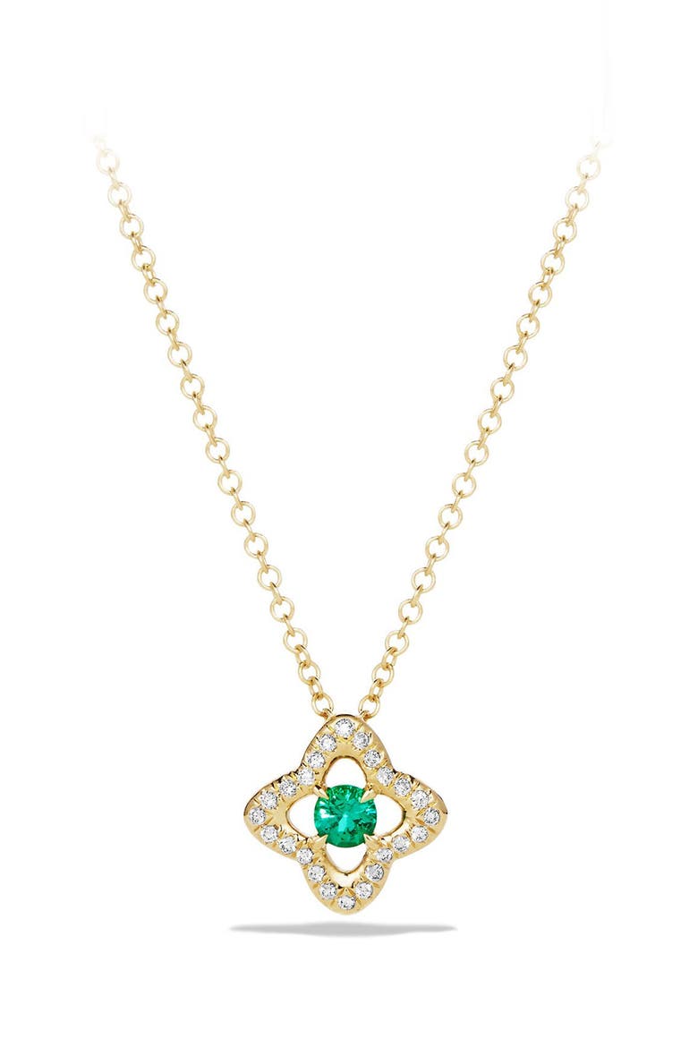 Venetian Quatrefoil Necklace with Diamonds in 18K Gold, Main, color, EMERALD