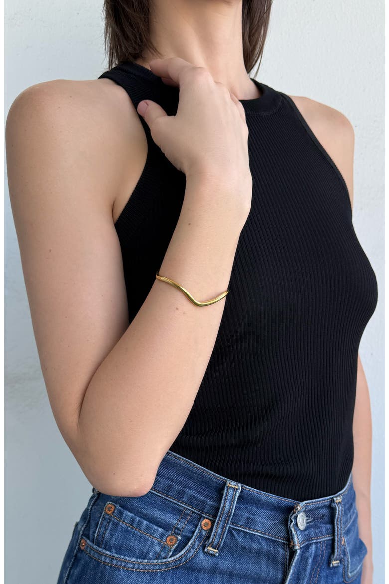 18K Gold Plated Wavy Cuff Bracelet, Alternate, color, GOLD