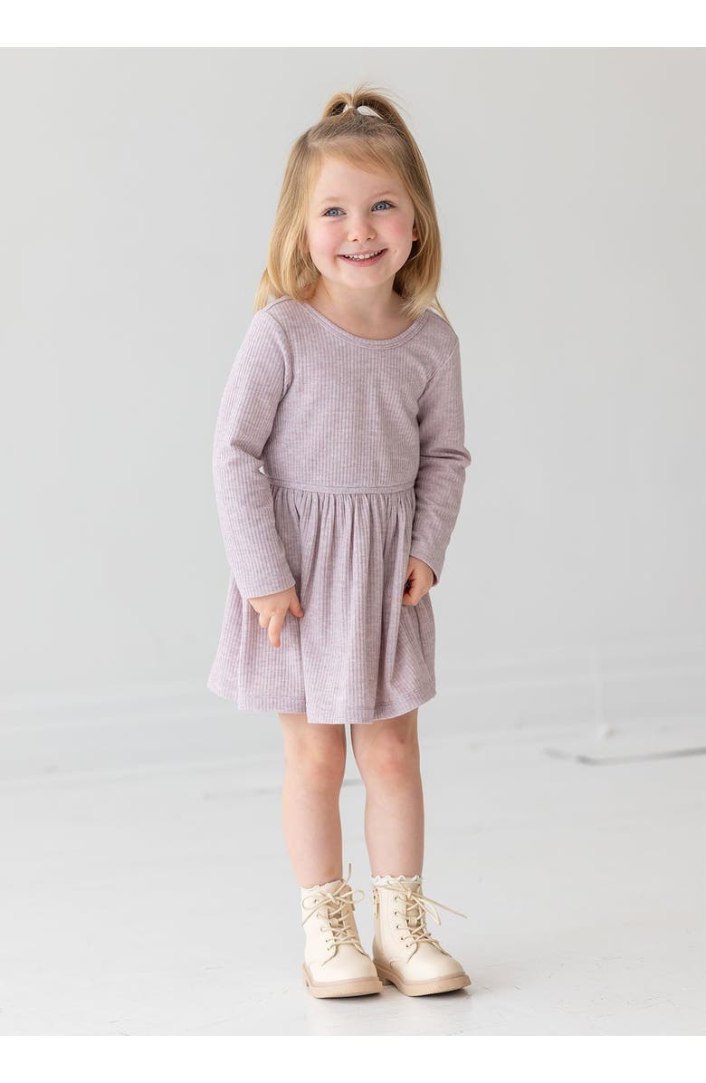 Mabel + Honey Mabel and Honey Heather Toddler Ribbed Long-Sleeve Dress, Light Pink Gathered Skirt., Alternate, color, Pink