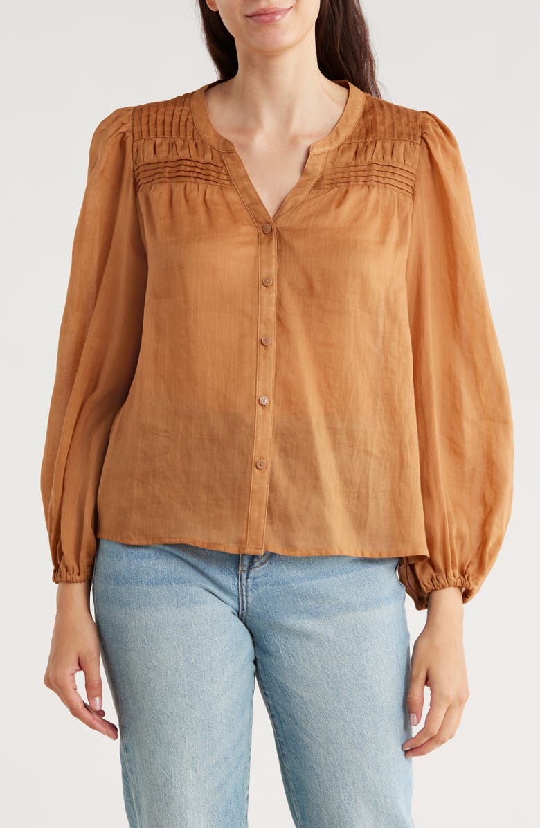 Tommy Bahama Palm Breeze Pintuck Button-Up Shirt, Main, color, Chipmunk