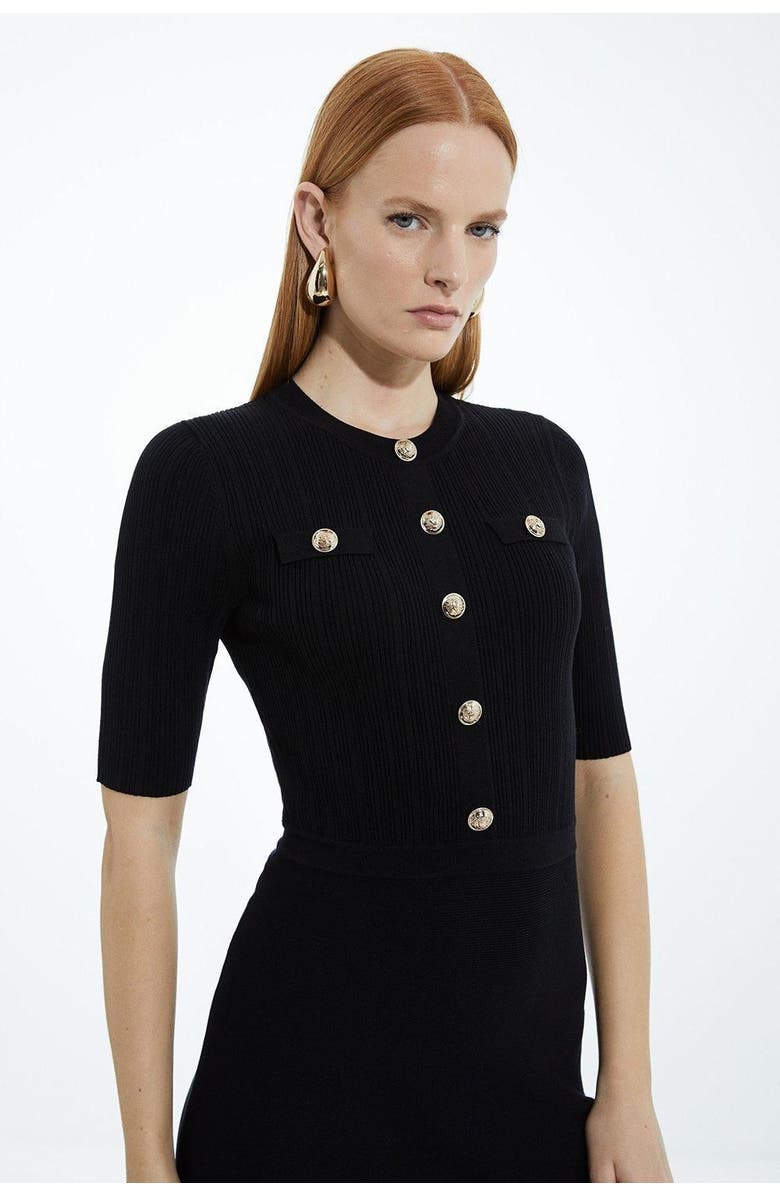 Karen Millen Rib Knit Military Trim Maxi Dress, Alternate, color, Black