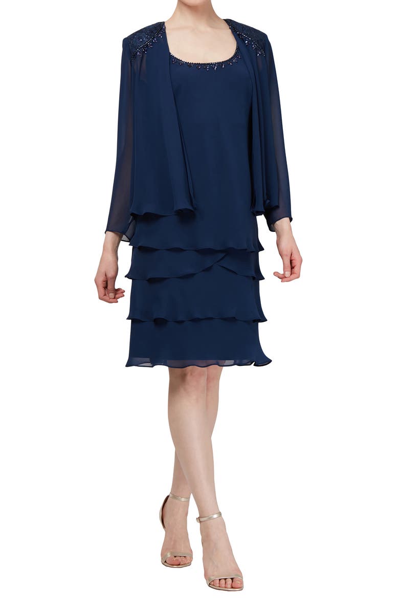 SL FASHIONS Sequin Chiffon Two-Piece Dress with Jacket, Main, color, 