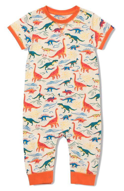 Hatley Dino Print Cotton Romper In White Smoke