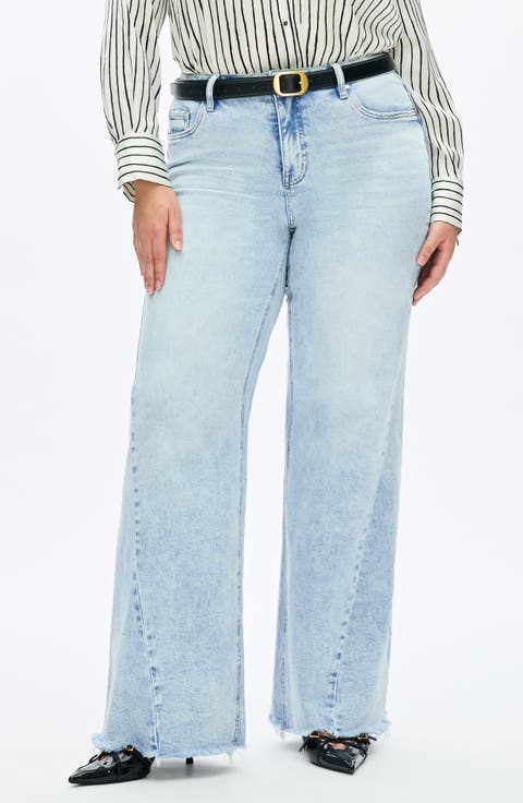 High Waist Raw Hem Wide Leg Jeans (Plus)
