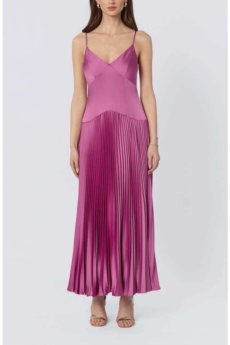 Pleated Drop Waist Dress, Main, color, HIBISCUS