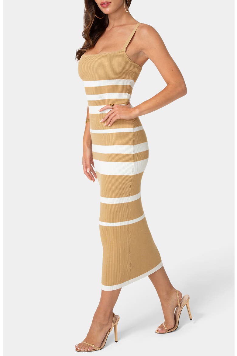 Rib Knit Sleeveless Midi Dress, Alternate, color, TAN/ WHITE