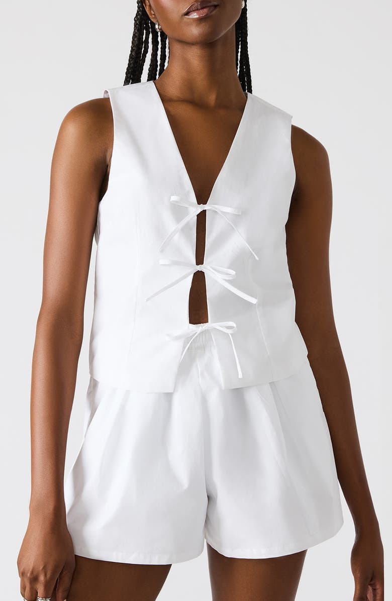 Steve Madden Aliza Tie Front Cotton Blend Top, Main, color, White