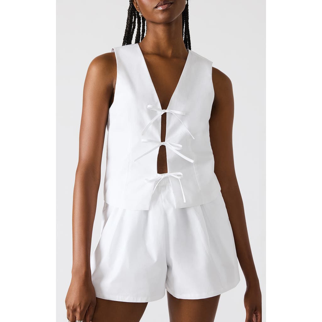 Steve Madden Aliza Tie Front Cotton Blend Top In White