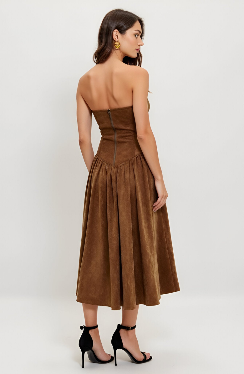 Modenaire Strapless Midi Dress with Fitted Bodice and Flared Skirt, Alternate, color,