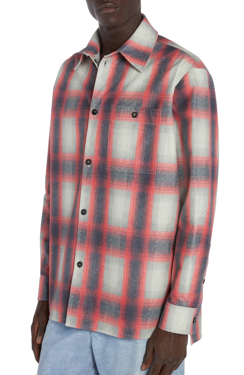 Bottega Veneta Check Print Leather Button-Up Shirt, Alternate, color, 