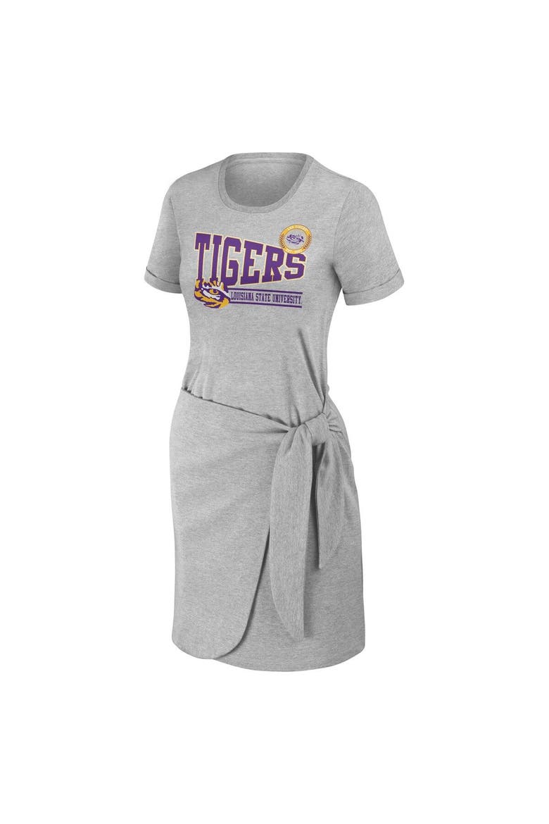 Women's WEAR by Erin Andrews Heather Gray LSU Tigers Knotted T-Shirt Dress, Alternate, color, Heather Gray