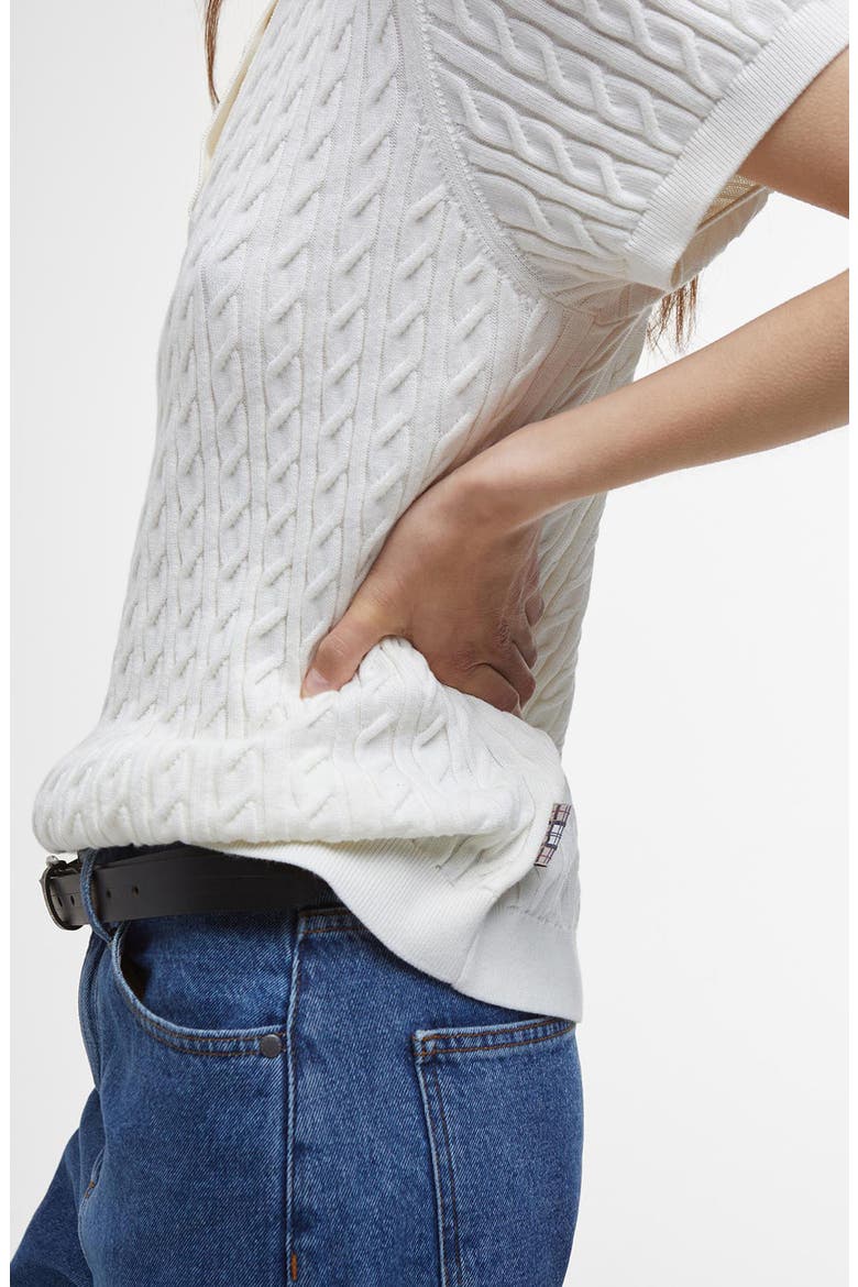 Cable Cotton Polo Sweater, Alternate, color, CLOUD