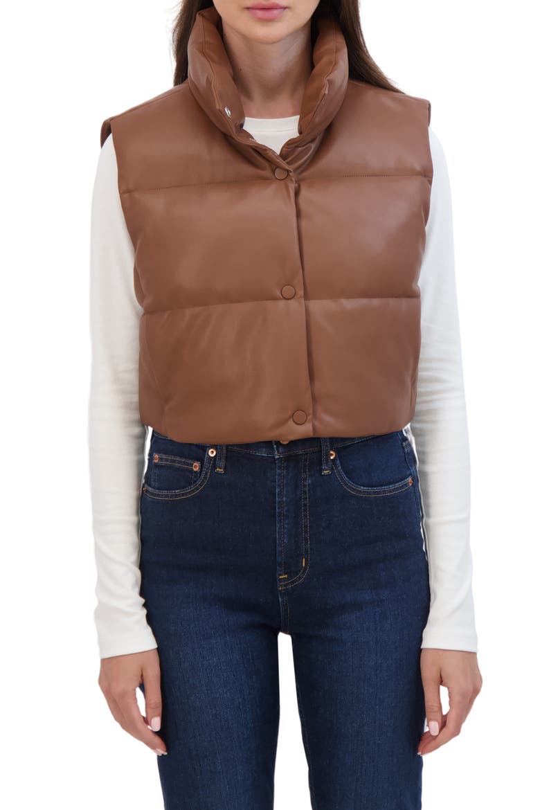 Crop Faux Leather Vest, Main, color, TOFFEE
