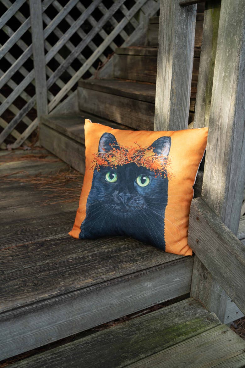 Black Cat Halloween Accent Throw Pillow 18" x 18", Alternate, color, Orange
