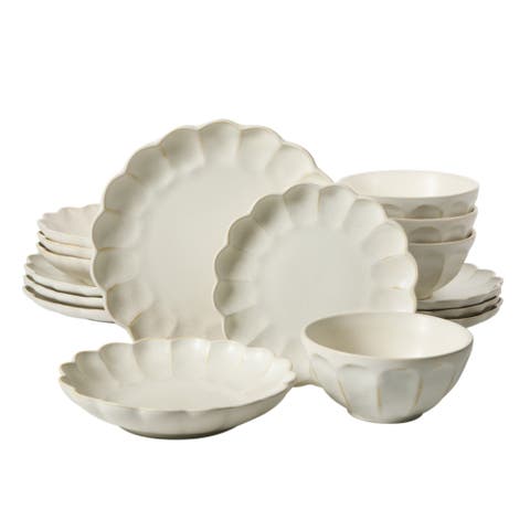 Yuelu Bloom 16 Piece Plates and Bowls Scallop Embossed Dinnerware Set