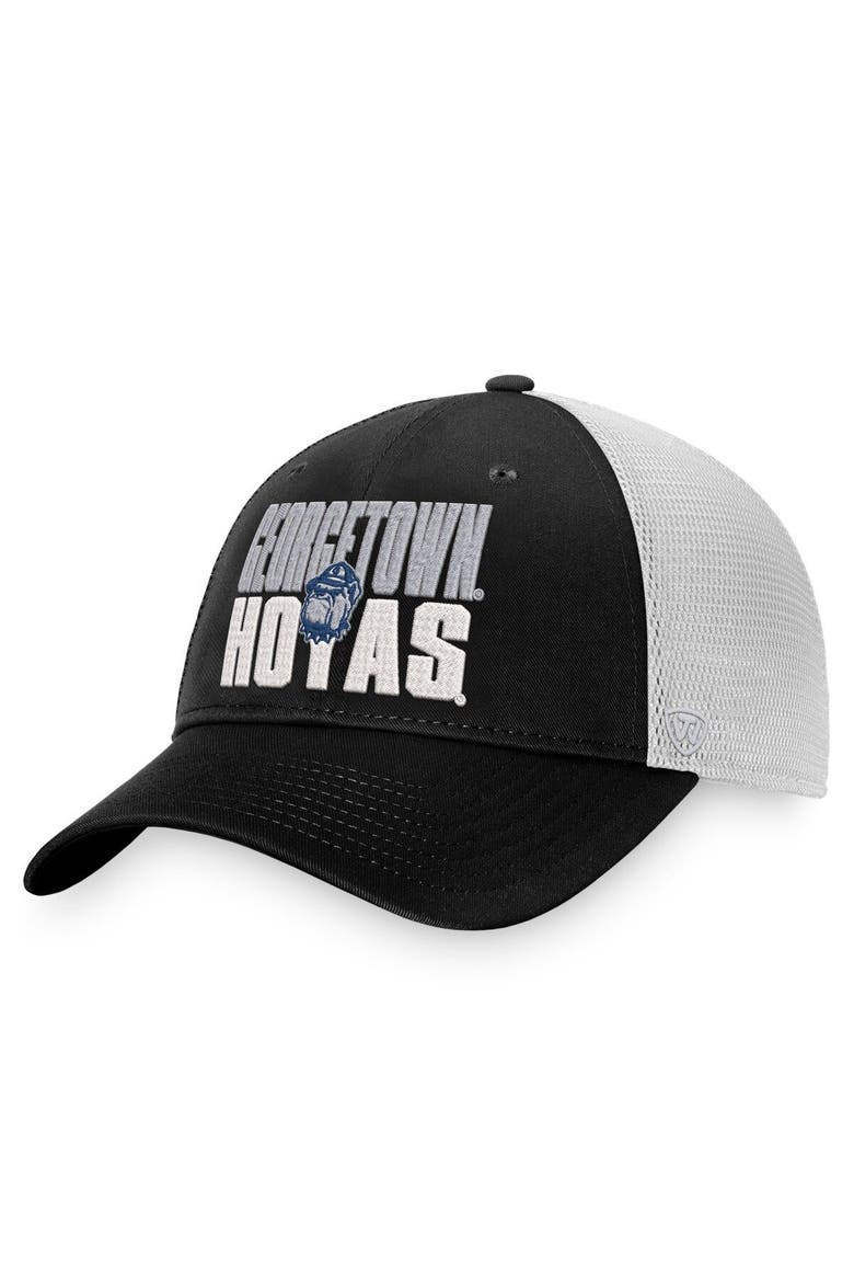 Men's Top of the World Black/White Georgetown Hoyas Stockpile Trucker Snapback Hat, Main, color, Black