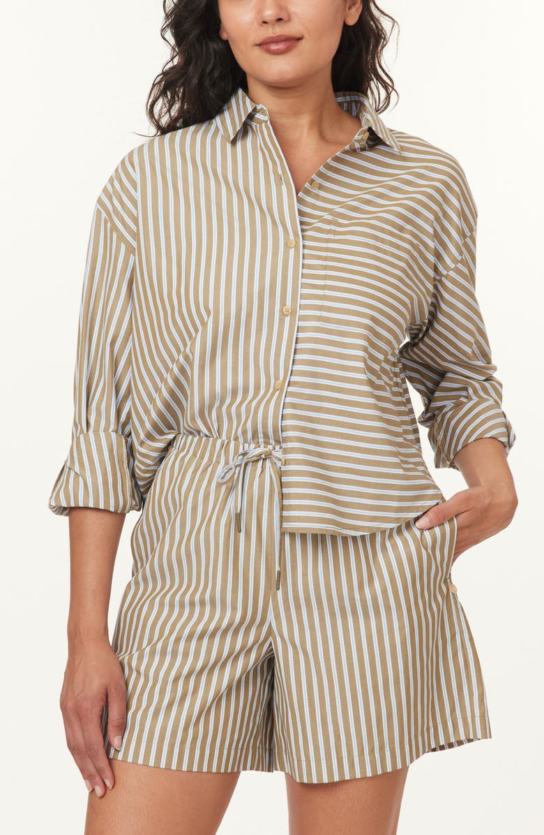 Scotch & Soda Mixed Stripe Crop Button-Up Shirt, Alternate, color, Martini Olive