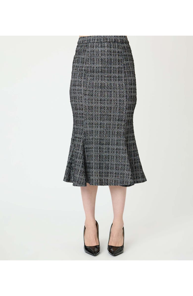 Unique Vintage Boucle Trumpet Skirt, Alternate, color, Black & White Plaid