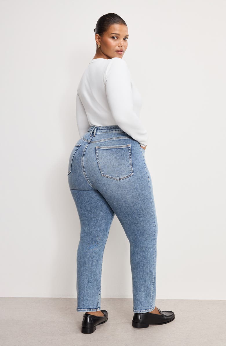 Good American Soft-Tech Good Legs Mid Rise Straight Leg Jeans, Alternate, color, Indigo988