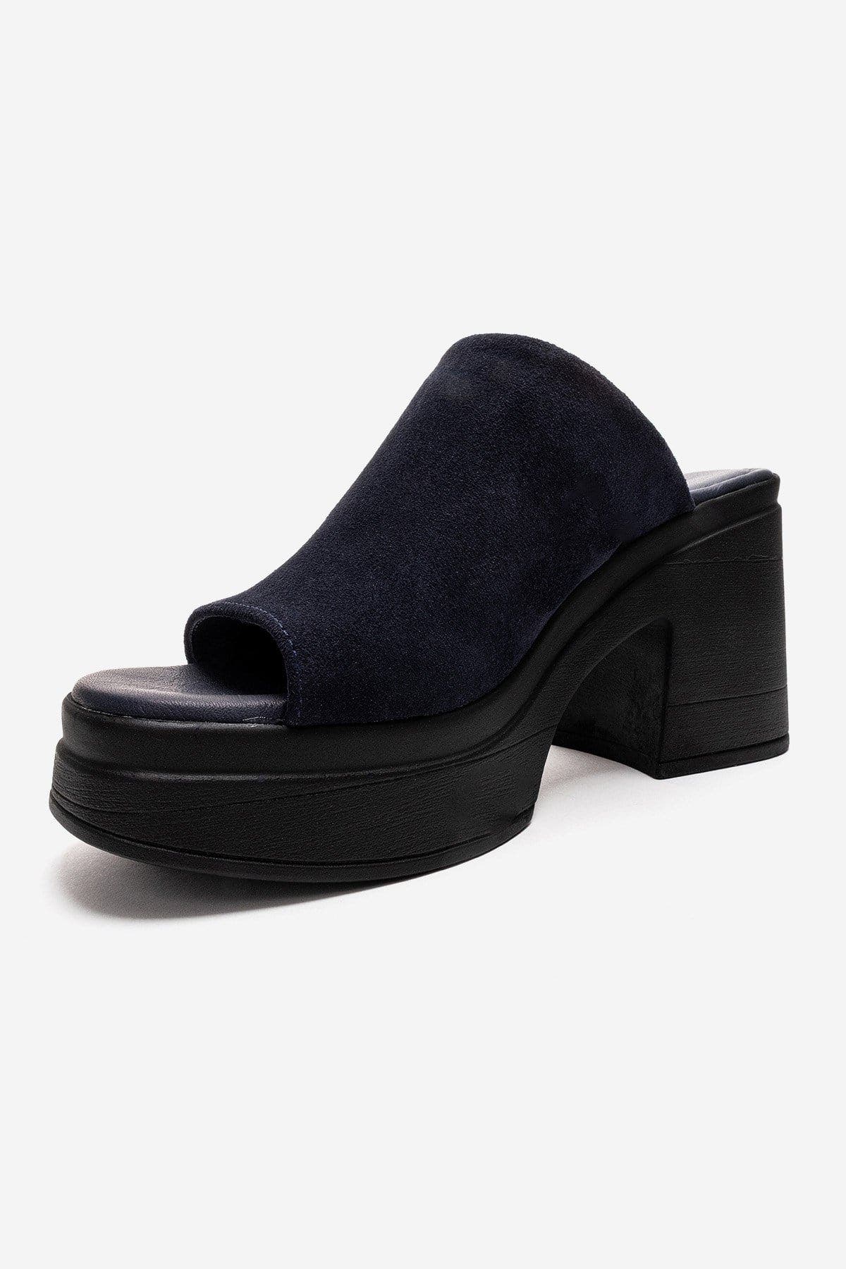 Nola Leather Platform Mules, Alternate, color, Navy Suede