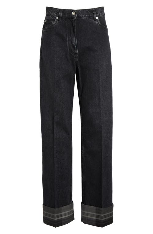 Ferragamo Contrast Cuff Straight Leg Jeans In Black