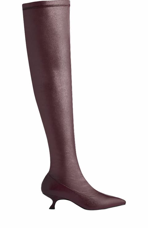 ダウンジャケット・コート Olivia Burgundy Tall Leather Over The Knee Boots Olivia Burgundy Tall Leather Over The Knee Boots - Runway