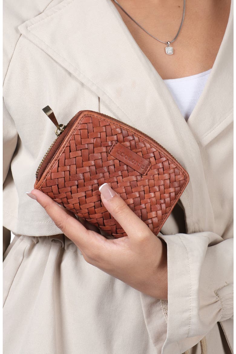 Katy Woven Leather Wallet, Alternate, color, BRANDY