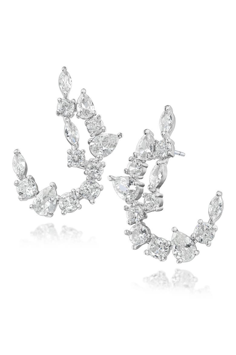 Cubic Zirconia Curved Drop Earrings, Main, color, SILVER
