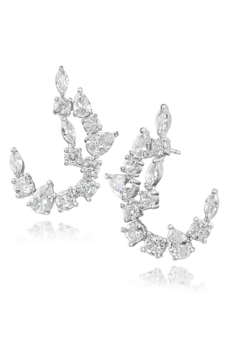 CZ by Kenneth Jay Lane Cubic Zirconia Curved Drop Earrings, Main, color, Silver