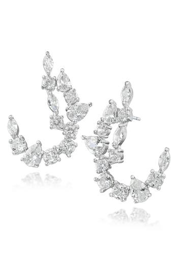 Cz By Kenneth Jay Lane Cubic Zirconia Curved Drop Earrings In Silver