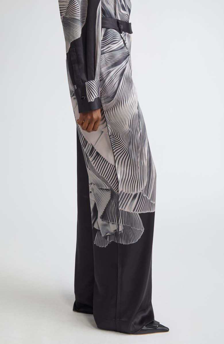 Jason Wu Collection Dancing Pleat Print Satin Straight Leg Pants, Alternate, color, Black / Pink