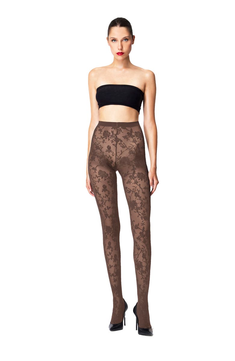 Wolford Floral Tights, Alternate, color, Almond