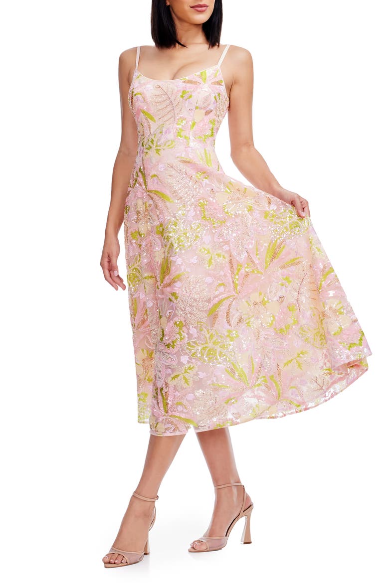 Uma Sequin Floral Cocktail Dress, Alternate, color, SOFT PINK MULTI