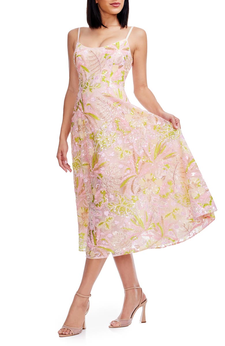 Dress the Population Uma Sequin Floral Cocktail Dress, Alternate, color, Soft Pink Multi