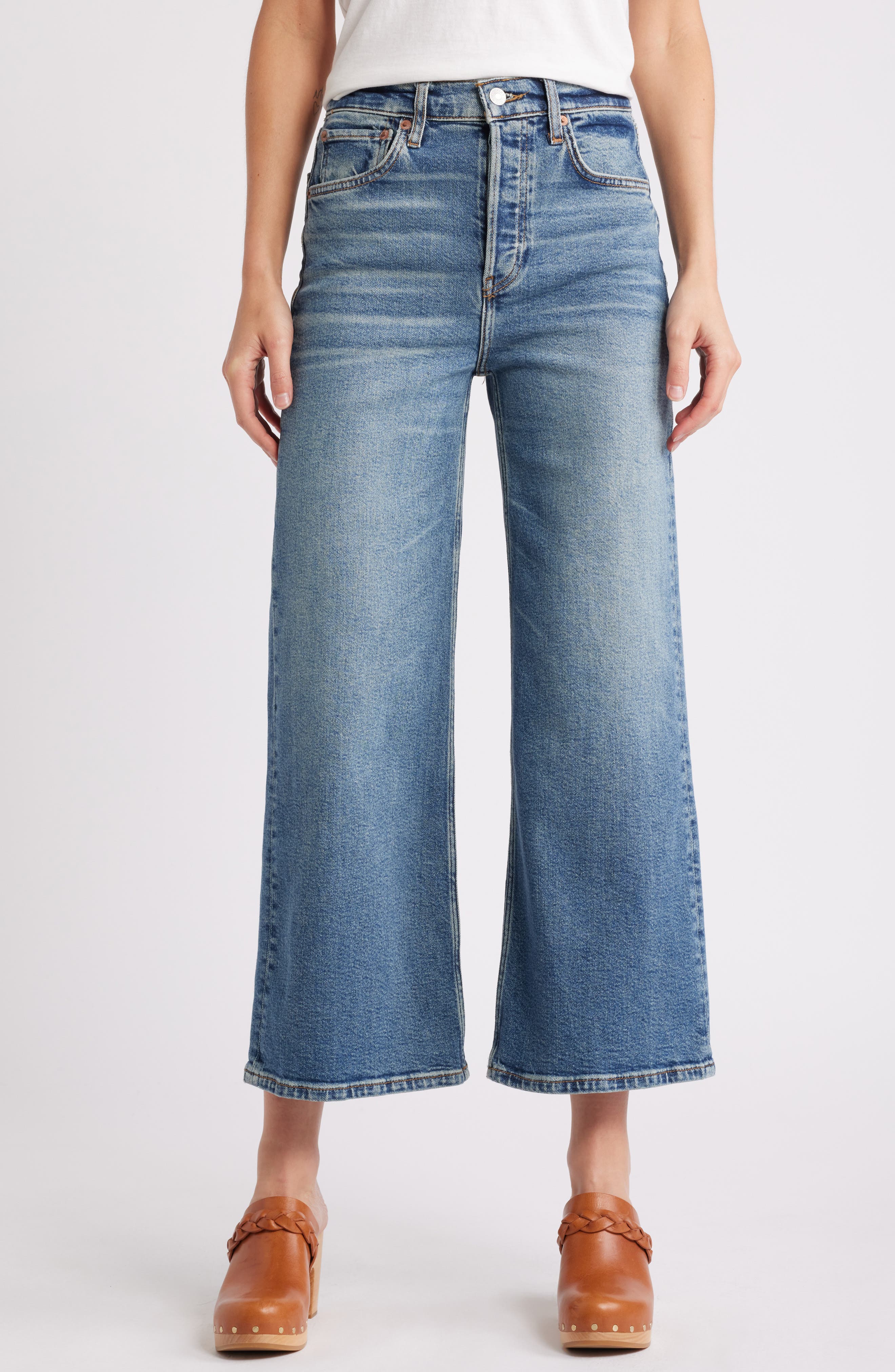 High Waist Crop Wide Leg Jeans