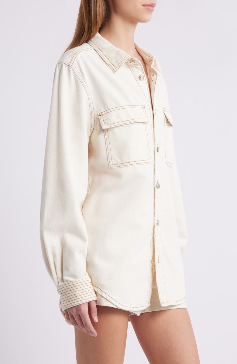 FRAME Trapunto Oversize Cotton Blend Denim Button-Up Shirt, Alternate, color, Vanilla Bean