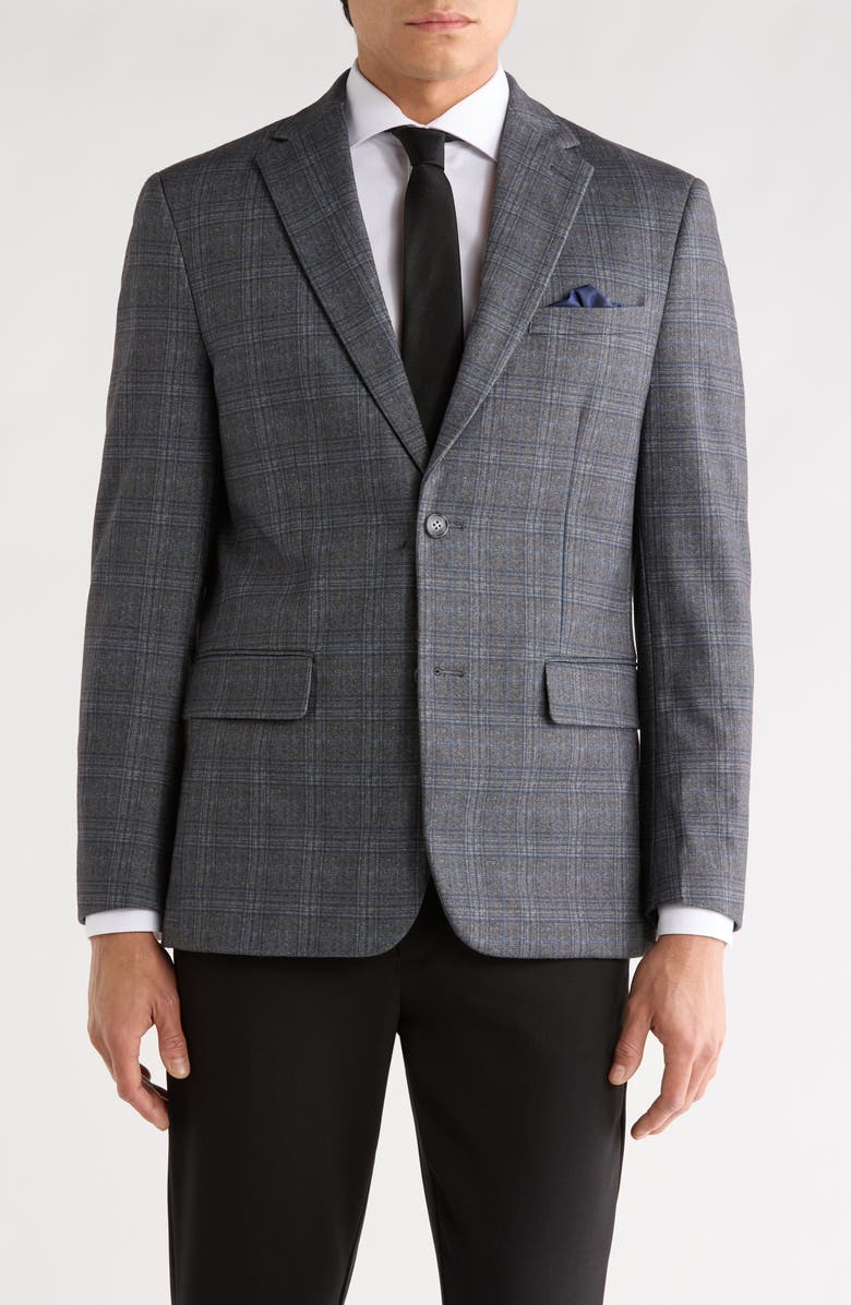 Duchamp Slim Fit Plaid Sport Coat, Main, color, Grey