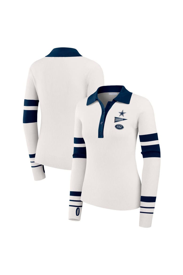 Women's WEAR by Erin Andrews White Dallas Cowboys Ribbed Henley Polo Sweater, Main, color, White