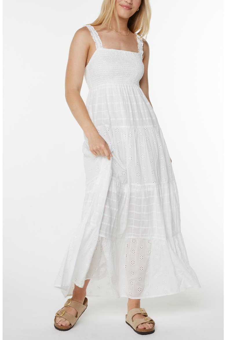 Lily Bloom Eyelet Ruffle Maxi Dress, Main, color, SNOW WHITE SOLID