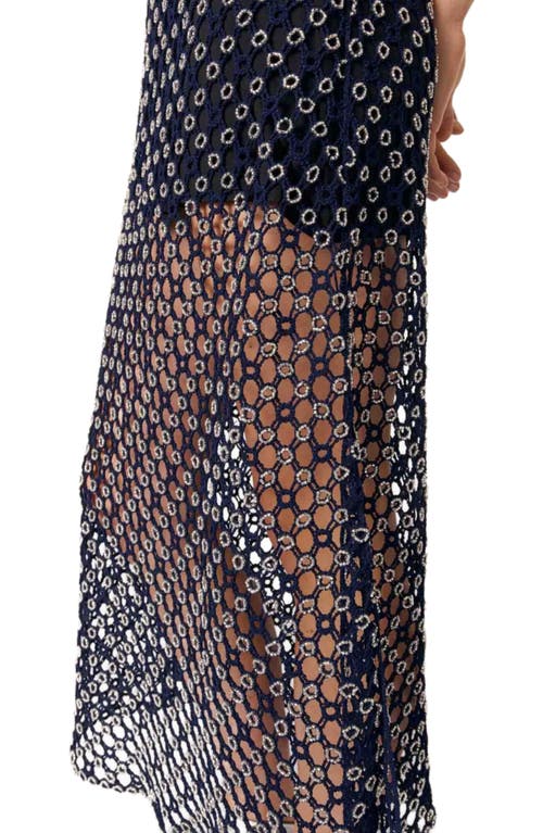 Maje Beaded Crochet Maxi Dress In Navy